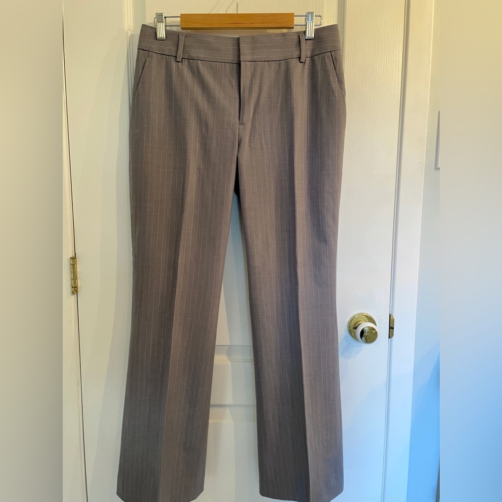Banana Republic Gray Wool Pants with lavender pinstripe.
